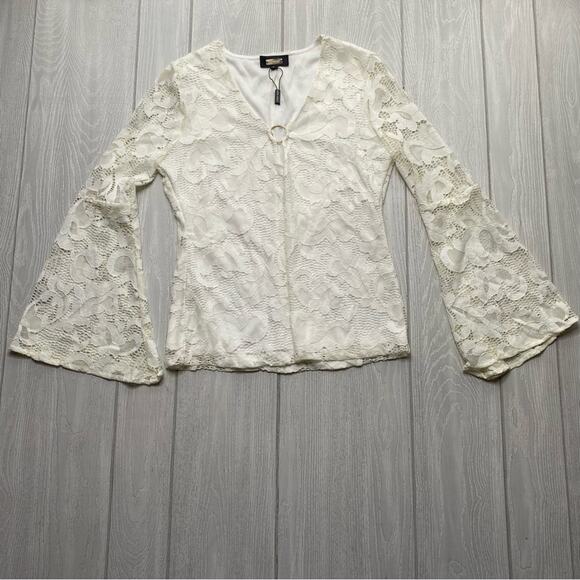ALEXIA ADMOR WOMEN'S IVORY FLORAL LACE BELL SLEEVE BLOUSE SIZE SMALL - Picture 1 of 10